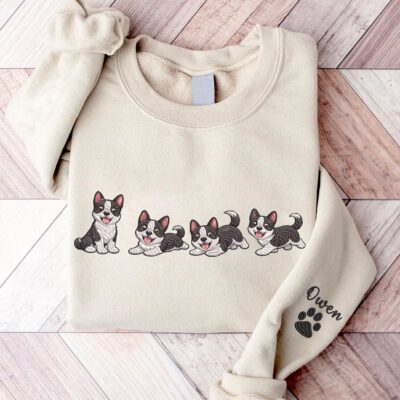 Boston Terrier Playing Embroidered Sweatshirt