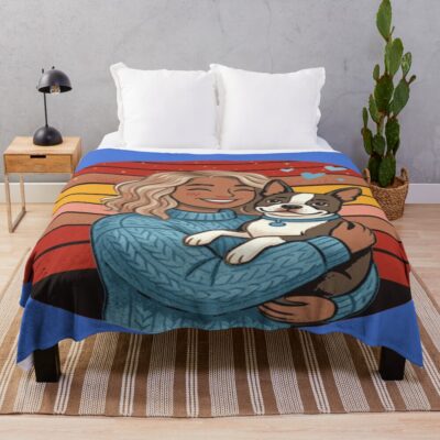 Boston Terrier Mum Graphic Design Throw Blanket