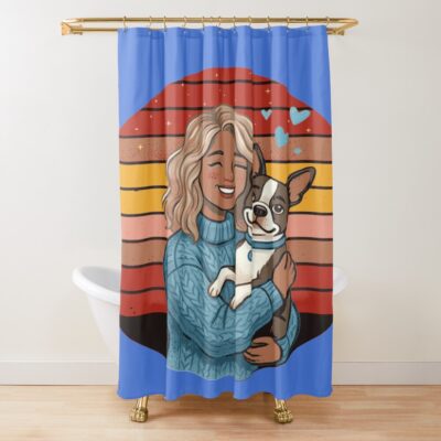 Boston Terrier Mum Graphic Design Shower Curtain