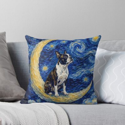 Boston Terrier Vintage Illustration Throw Pillow