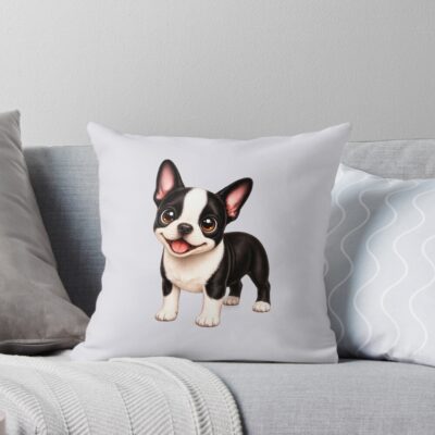 Boston Terrier Graphic Illustration Throw Pillow